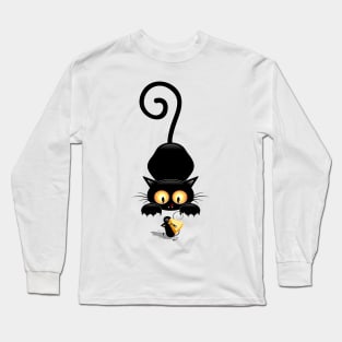 Cat and Mouse with Cheese Fun Cartoon Characters Long Sleeve T-Shirt